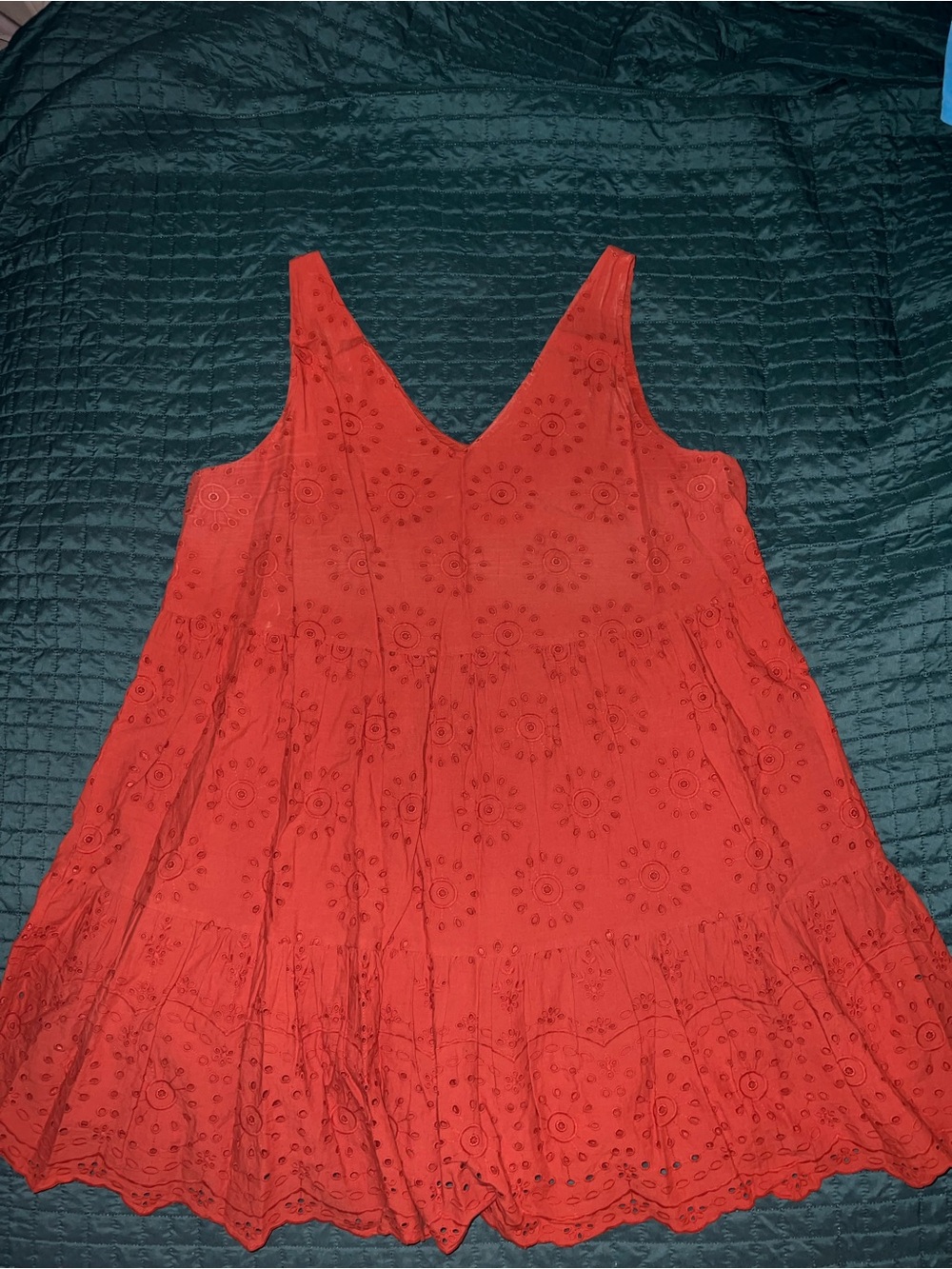 LOFT Orange Terracotta Rust Eyelet V-Neck Tiered Mini Dress - Picture 2 of 7